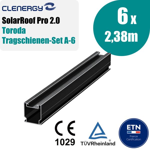 Clenergy SolarRoof Pro 2.0 Toroda Tragschienen-Set A-6 – 6x 2,38 m Aluminium schwarz eloxiert