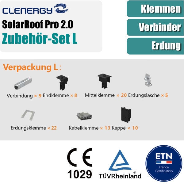 Clenergy SolarRoof Pro 2.0 PV-ezRack Zubehör-Set L – 7-teiliges Montagesortiment*